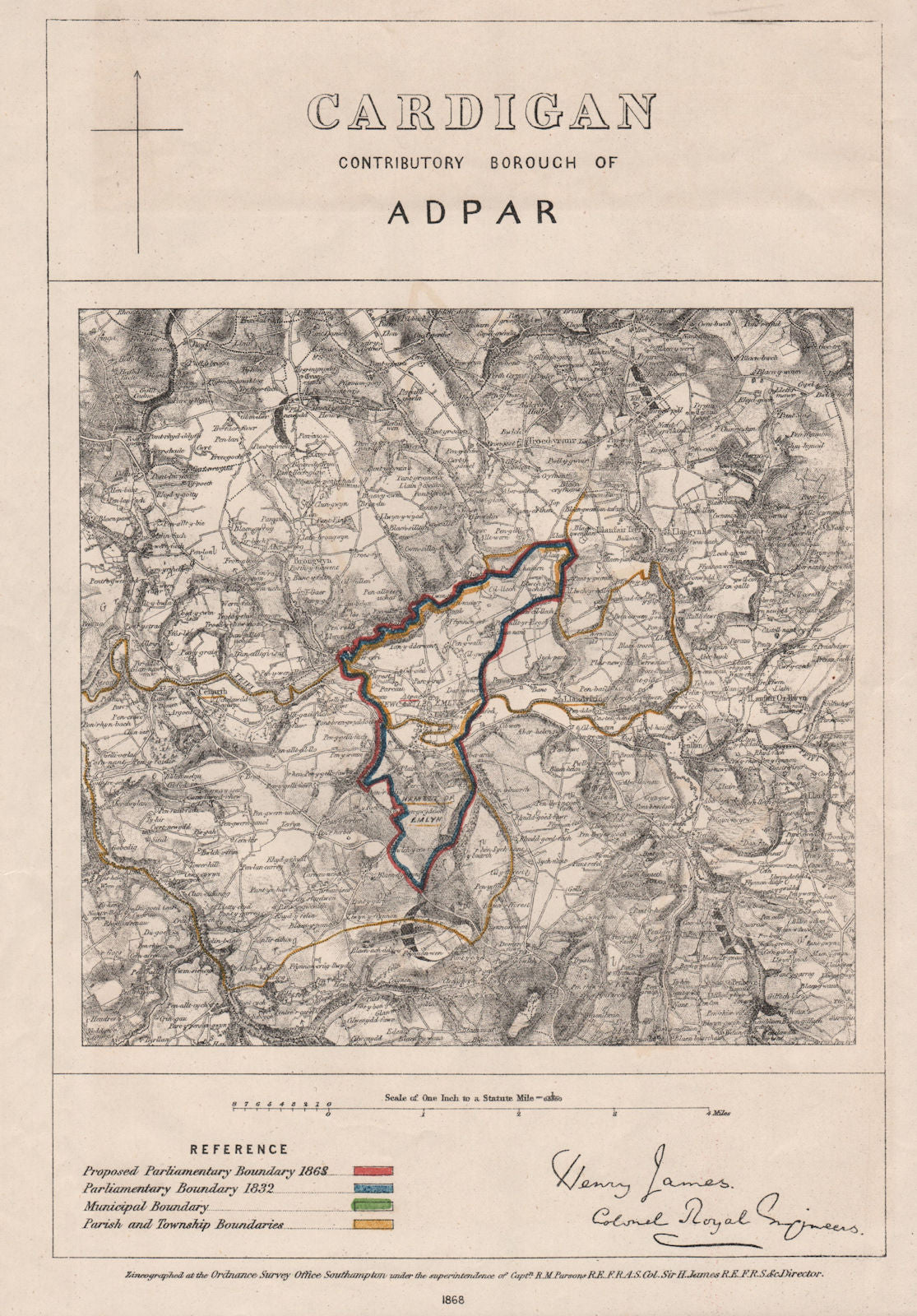 Cardigan Contributory Borough of Adpar. JAMES. BOUNDARY COMMISSION 1868 map